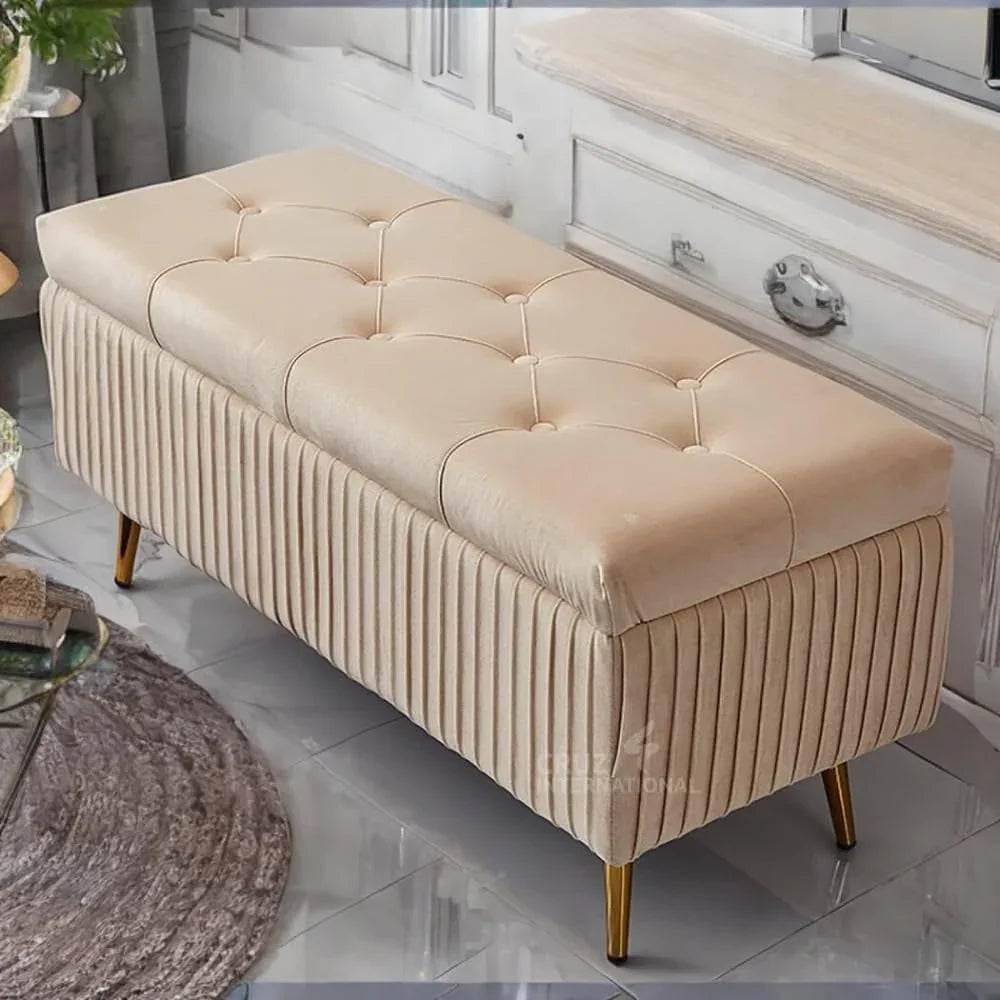 Modern 2-Seater Upholstered Ottoman Settee Couch Bench Pouffe Footstool - Ottoman - CRUZ INTERNATIONAL - Furniture Store